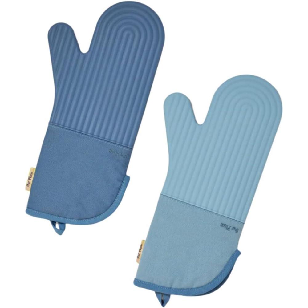 imageHot Mitts  Premium Silicone ampamp Cotton Twill Oven Mitts  Machine WashableSet of 2 with Magnet ampamp Hanging Loop  Heat Resistant Up to 550F  Blue SaltBlue Salt