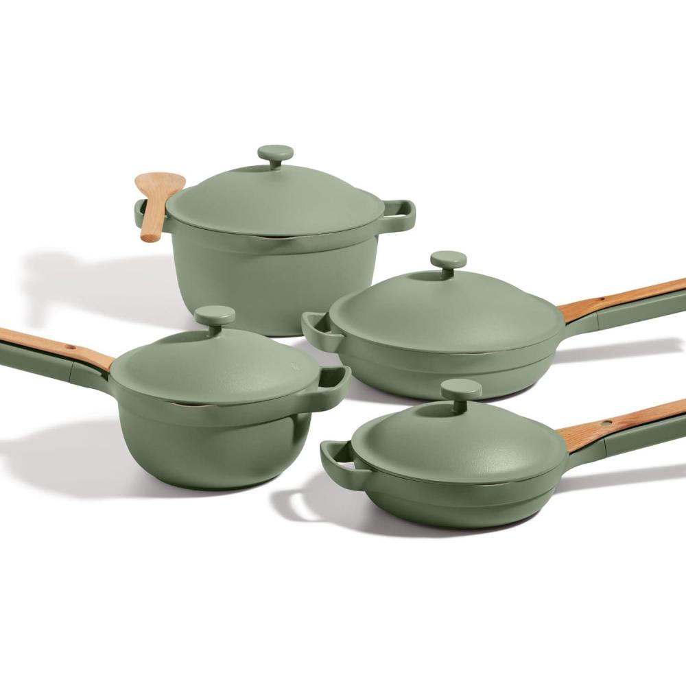 imageOur Place Cookware Set Complete 13Piece Set Including Always Pan 20 Mini Always Pan Perfect Pot and Mini Perfect Pot Multifunctional ToxinFree Nonstick Replaces 36 Pieces Sage