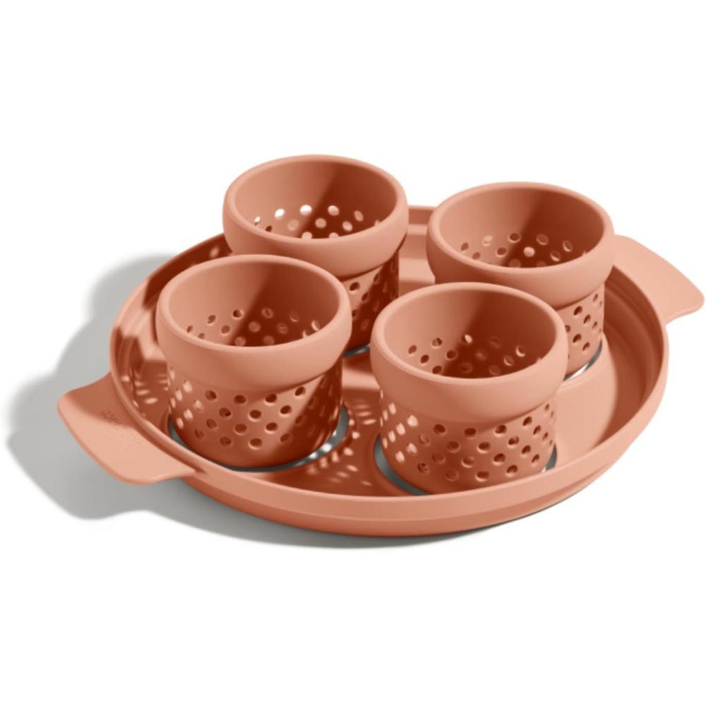 imageOur Place Silicone Egg Poacher AddOn EasyUse Poaching Set FailProof Water Bath Design Includes Sturdy Nylon Platter ampamp Perforated Cups BPAFree Dishwasher Safe Blue SaltSpice