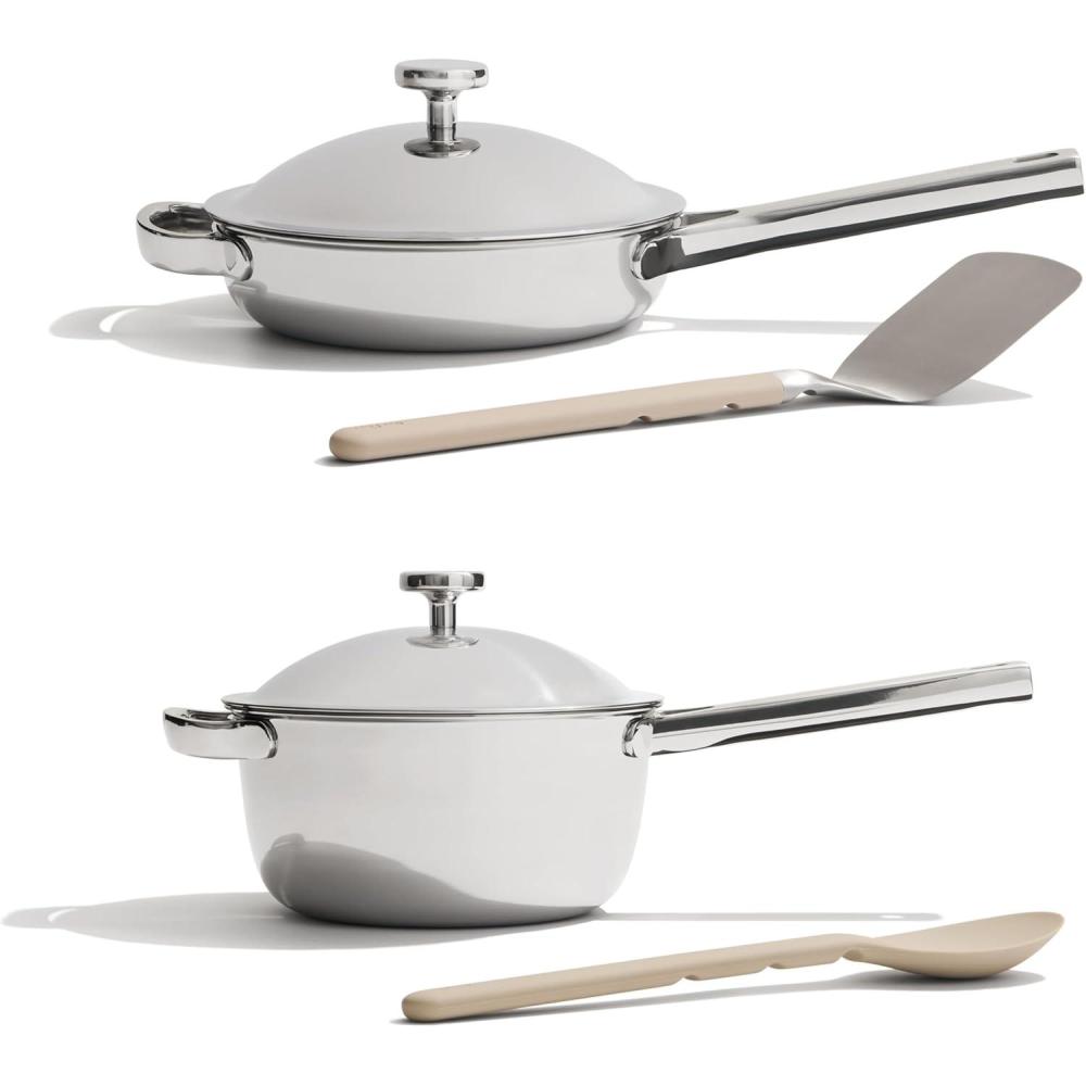 imageOur Place Titanium Pro Cookware Duo Always Pan ampamp Perfect Pot with Nonstick NoCoating Technology TriPly Titanium ampamp Stainless Steel Safe for Oven Induction ampamp All Cooktops up to 1000F ChromeChrome