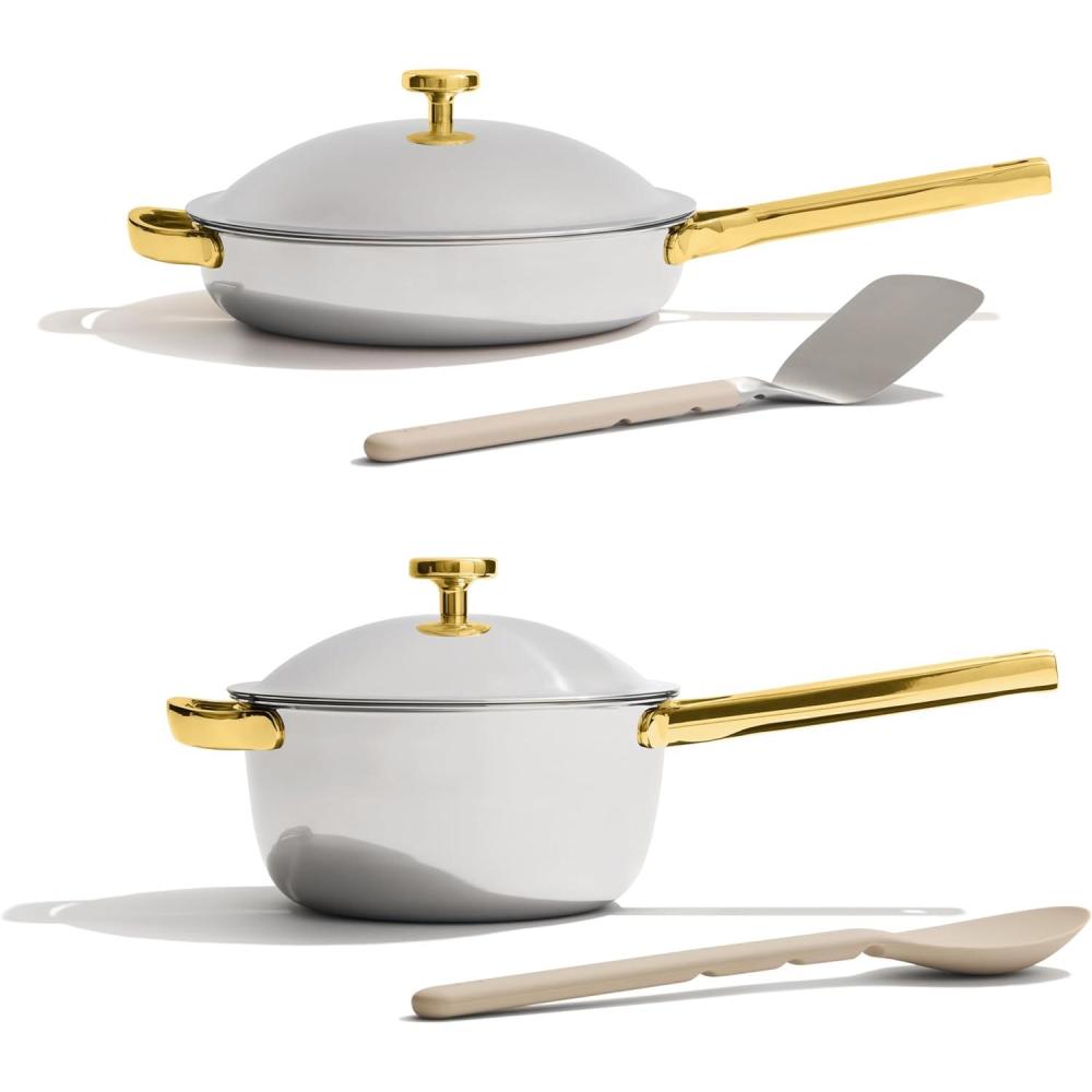 imageOur Place Titanium Pro Cookware Duo Always Pan ampamp Perfect Pot with Nonstick NoCoating Technology TriPly Titanium ampamp Stainless Steel Safe for Oven Induction ampamp All Cooktops up to 1000F ChromeGold