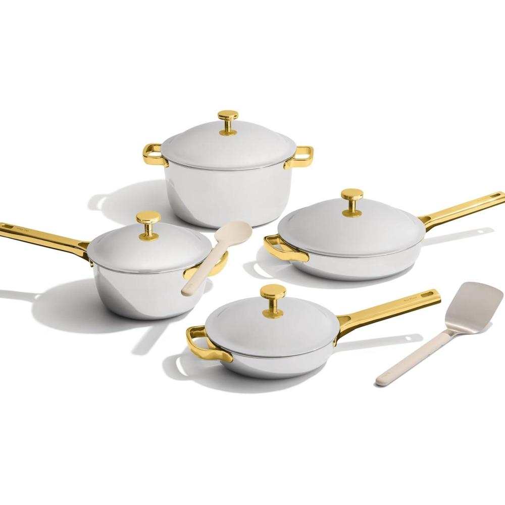 imageOur Place Titanium Pro Cookware Set  10Piece Pots and Pans Set with Always Pan Pro Perfect Pot Pro ampamp Minis  NonToxic NoCoating Nonstick  Induction ampamp OvenSafe up to 750F  GoldGold