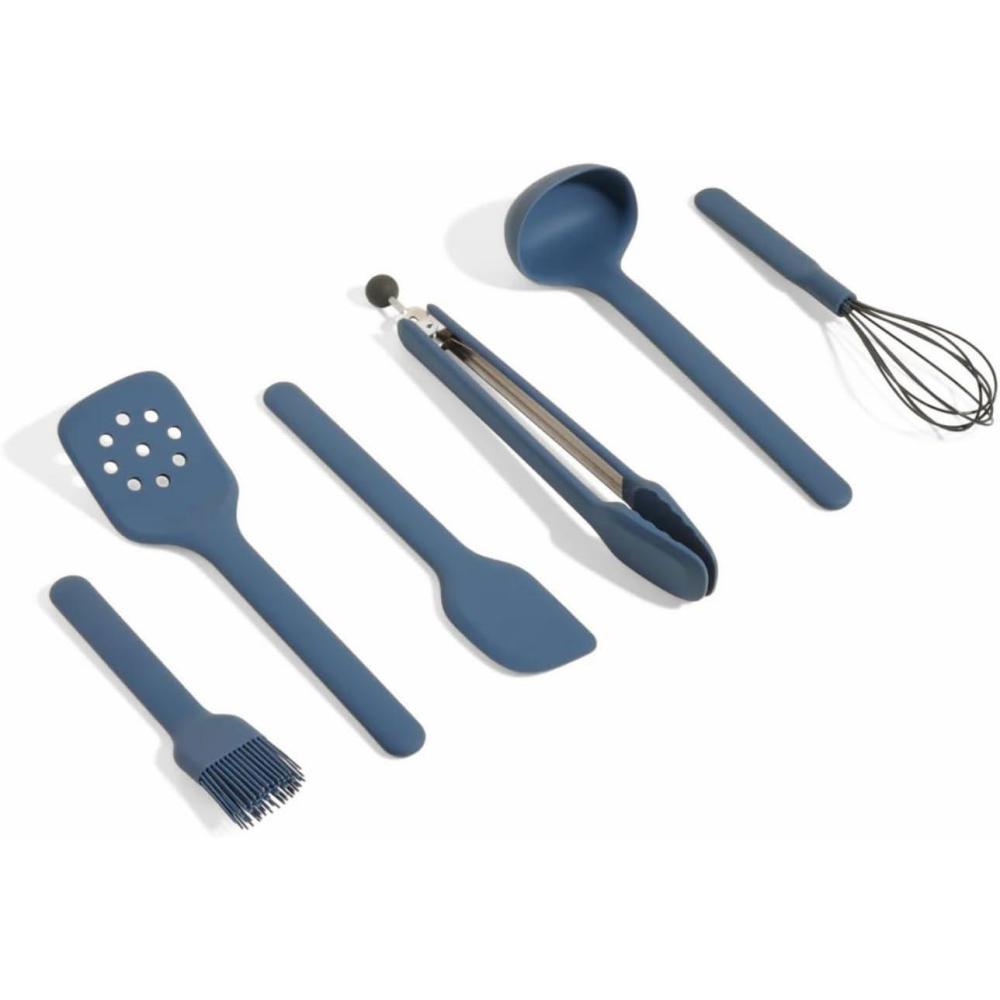 imageOur Place Utensil Essentials  6Piece Silicone Cooking Utensil Set  Ergonomic HeatResistant Dishwasher Safe  Spatula Ladle Whisk Slotted Turner Basting Brush Tongs  BPAFree  Blue