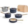 Our Place 8-Piece Essentials Complete Cookware Set – Ceramic Fry Pan Trio & Modular Rack Storage | Nontoxic Thermakind™ Nonstick, Oven Safe up to 450°F & Compatible with All Cooktops | Terracotta(Blue Salt)