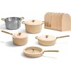 Our Place 8-Piece Essentials Complete Cookware Set – Ceramic Fry Pan Trio & Modular Rack Storage | Nontoxic Thermakind™ Nonstick, Oven Safe up to 450°F & Compatible with All Cooktops | Terracotta(Cream)