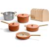 Our Place 8-Piece Essentials Complete Cookware Set – Ceramic Fry Pan Trio & Modular Rack Storage | Nontoxic Thermakind™ Nonstick, Oven Safe up to 450°F & Compatible with All Cooktops | Terracotta(Terracotta)