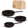 Our Place 8-Piece Essentials Complete Cookware Set – Ceramic Fry Pan Trio & Modular Rack Storage | Nontoxic Thermakind™ Nonstick, Oven Safe up to 450°F & Compatible with All Cooktops | Terracotta(Char)
