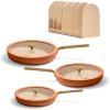 Our Place 8-Piece Essentials Complete Cookware Set – Ceramic Fry Pan Trio & Modular Rack Storage | Nontoxic Thermakind™ Nonstick, Oven Safe up to 450°F & Compatible with All Cooktops | Terracotta(Terracotta)