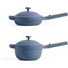 Our Place Mini Cookware Duo | 6-Piece Ceramic Cookware Set with Mini Always Pan & Mini Perfect Pot | Induction & Oven Safe up to 450°F | Nonstick, PFAS-Free Non-Toxic Cookware | Steam(Blue Salt)