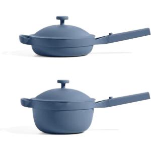 Our Place Mini Cookware Duo | 6-Piece Ceramic Cookware Set with Mini Always Pan & Mini Perfect Pot | Induction & Oven Safe up to 450°F | Nonstick, PFAS-Free Non-Toxic Cookware | Steam(Blue Salt)