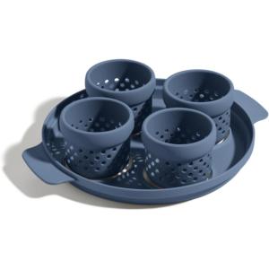 Our Place Silicone Egg Poacher Add-On – Easy-Use Poaching Set | Fail-Proof Water Bath Design | Includes Sturdy Nylon Platter & Perforated Cups | BPA-Free, Dishwasher Safe | Spice(Blue Salt)