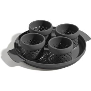 Our Place Silicone Egg Poacher Add-On – Easy-Use Poaching Set | Fail-Proof Water Bath Design | Includes Sturdy Nylon Platter & Perforated Cups | BPA-Free, Dishwasher Safe | Blue Salt(Char)