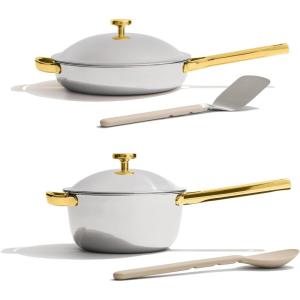 Our Place Titanium Pro Cookware Duo – Always Pan & Perfect Pot with Nonstick No-Coating Technology | Tri-Ply Titanium & Stainless Steel | Safe for Oven, Induction & All Cooktops up to 1000°F | Chrome(Gold)
