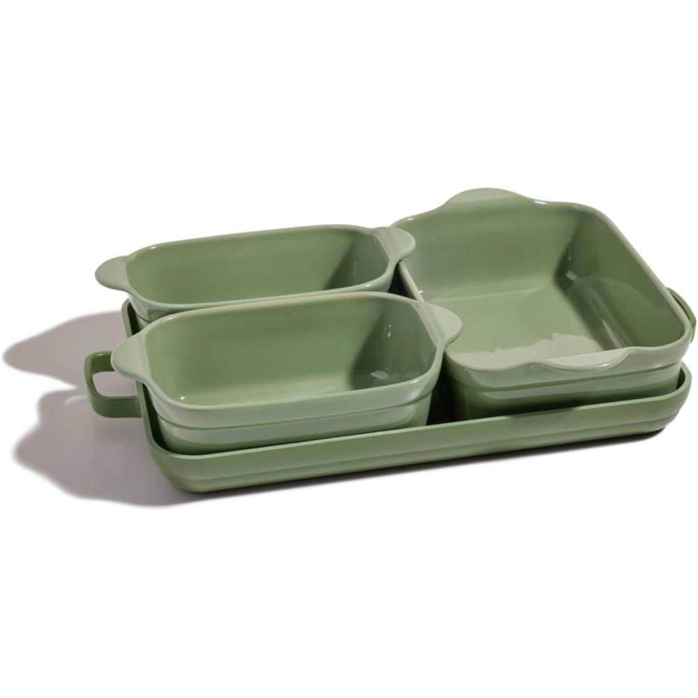 imageOur Place Bakeware Set  5Piece Ceramic Bakeware Collection with StovetoptoOven Griddle Pan  PFASFree NonToxic Nonstick Pans Oven Mat ampamp Baking Dishes  Blue SaltSage
