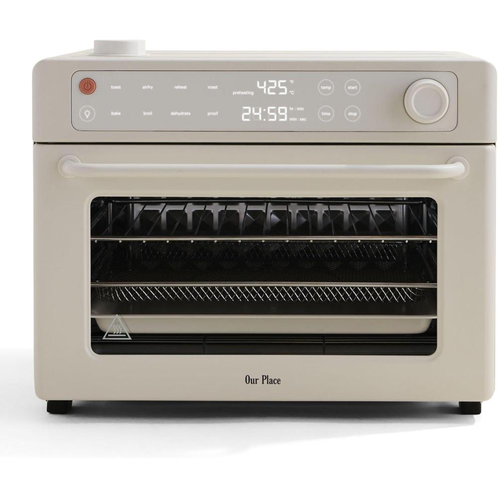 imageOur Place Large Wonder Oven 6in1 Stainless Steel Air Fryer Toaster Oven Combo with Basket Rack Pan ampamp Tray 3Rack 32 QT Large Capacity Toast Roast Bake Reheat Broil ampamp Steam Blue SaltCream
