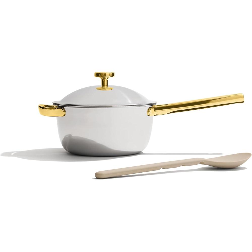 imageOur Place Titanium Perfect Pot Pro 675 Qt Stock Pot with Lid ampamp Silicone Spoon PFASFree Nonstick FullyClad TriPly Stainless Steel ampamp Aluminum Induction ampamp OvenSafe up to 750F GoldGold