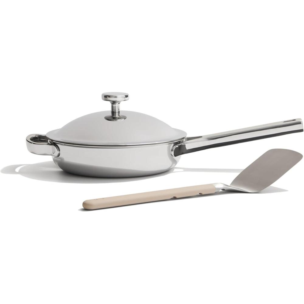 imageOur Place Mini Titanium Always Pan Pro 85quot PFASFree Nonstick Frying Pan with Spatula ChefGrade TriPly Stainless Steel ampamp Aluminum Build Induction ampamp OvenSafe up to 1000F ChromeChrome