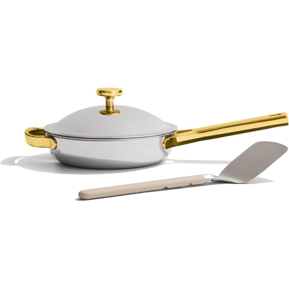 imageOur Place Mini Titanium Always Pan Pro 85quot PFASFree Nonstick Frying Pan with Spatula ChefGrade TriPly Stainless Steel ampamp Aluminum Build Induction ampamp OvenSafe up to 750F GoldGold