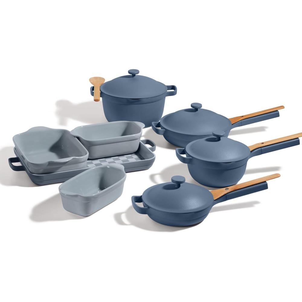 imageOur Place Ultimate Cookware Set Complete 18Piece Set Including the Always Pan Perfect Pot and Bakeware Set Multifunctional ToxinFree Nonstick Replaces 44 Pieces Blue Salt