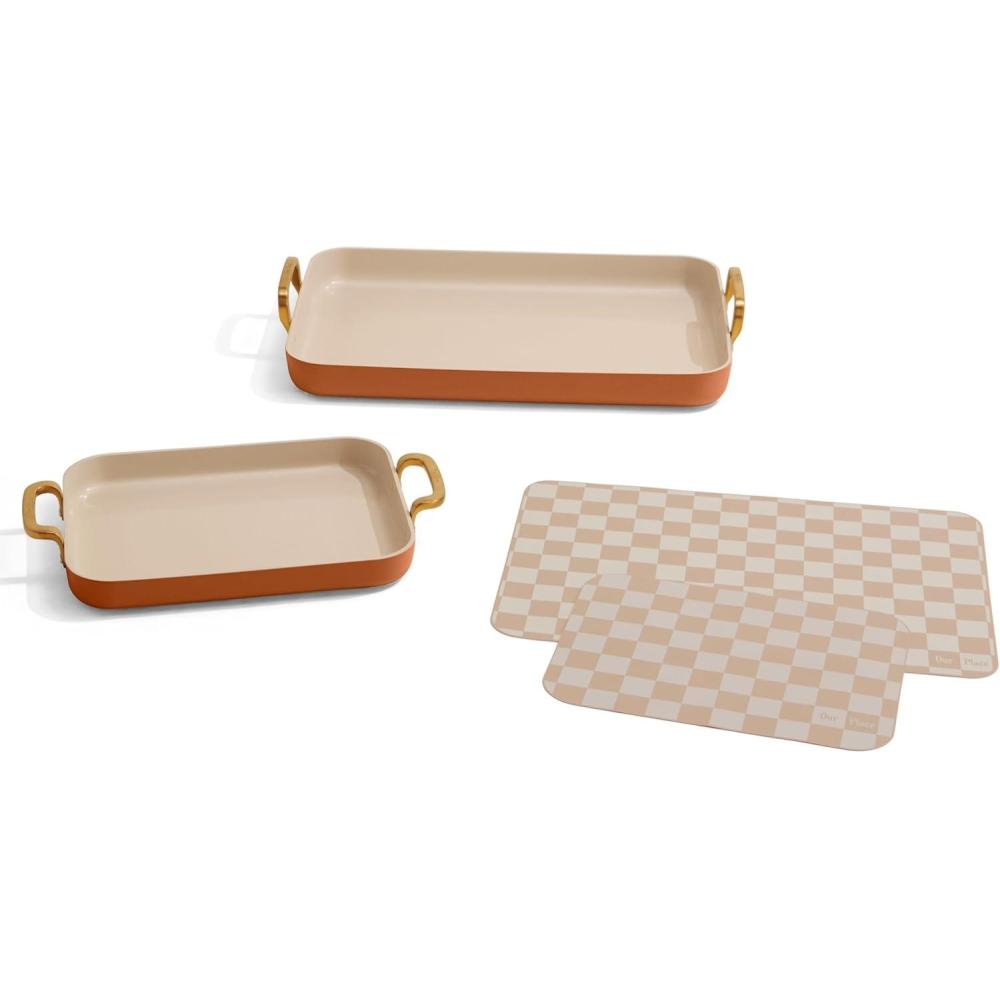 image:imageOur Place Essentials 4Piece Griddle Pan Set  Nonstick Griddle Standard amp Mini with Reusable Silicone Oven Mats  Thermakind PFASFree Nonstick Oven Safe Stovetop to Oven Versatility  Terracotta