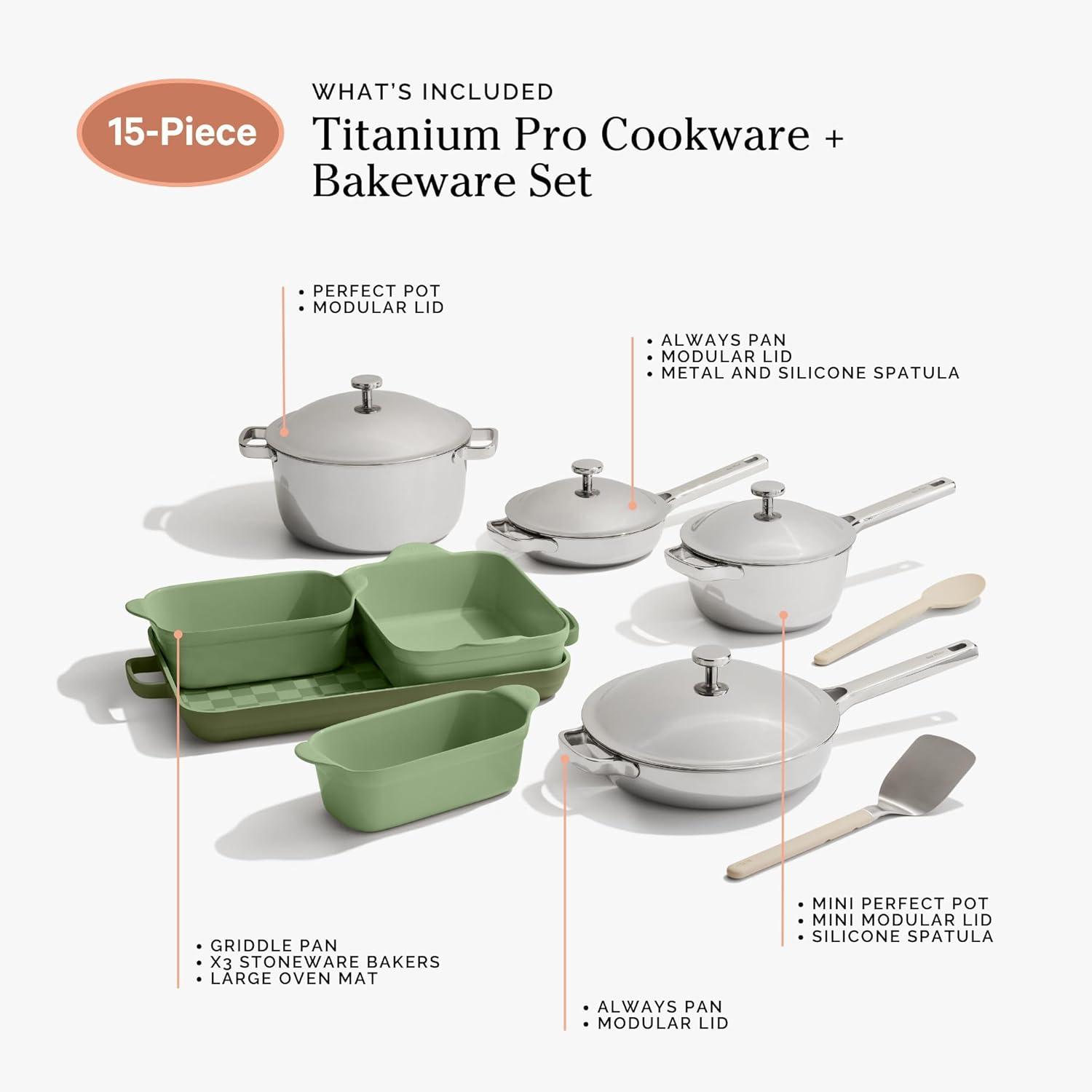 image:imageOur Place 15Piece Titanium Pro Cookware amp Bakeware Set TriPly Titanium amp Stainless Steel Nonstick Fry Pans amp Pots Ceramic Nonstick Bakers amp Griddle Pan Nontoxic PFASFree Sage