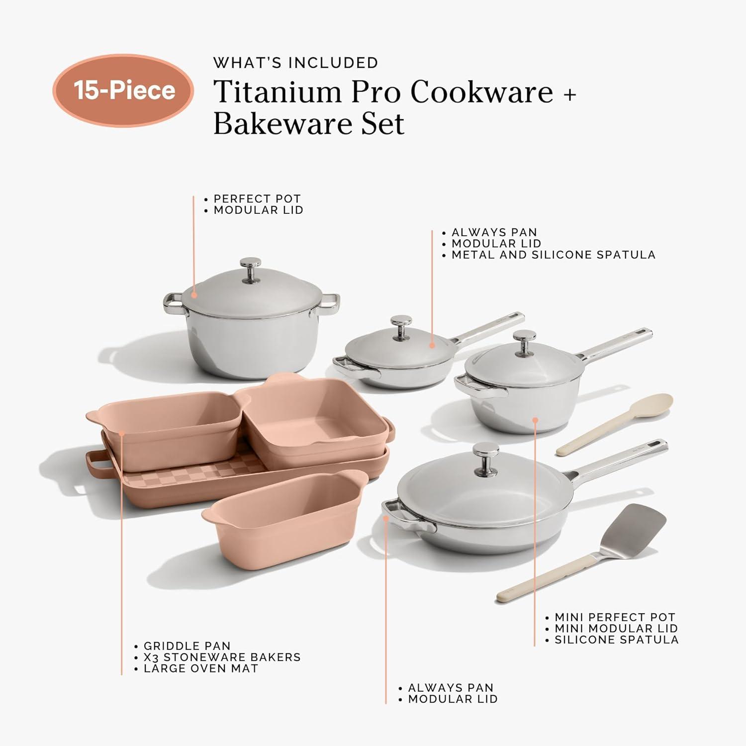 image:imageOur Place 15Piece Titanium Pro Cookware amp Bakeware Set TriPly Titanium amp Stainless Steel Nonstick Fry Pans amp Pots Ceramic Nonstick Bakers amp Griddle Pan Nontoxic PFASFree Spice