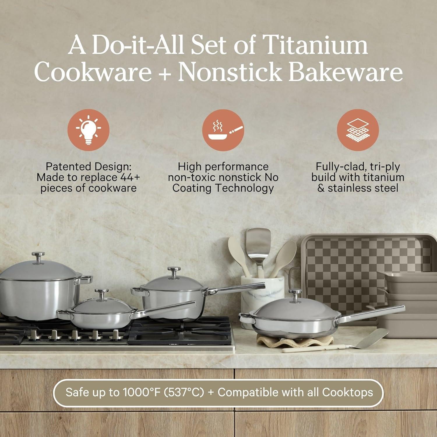 image:imageOur Place Titanium Pro Cookware amp Bakeware Set 15Piece Nontoxic Nonstick Kitchenware with Titanium Always Pan Pro Perfect Pot Pro Minis amp Ceramic Bakeware with Stovetop Griddle Char