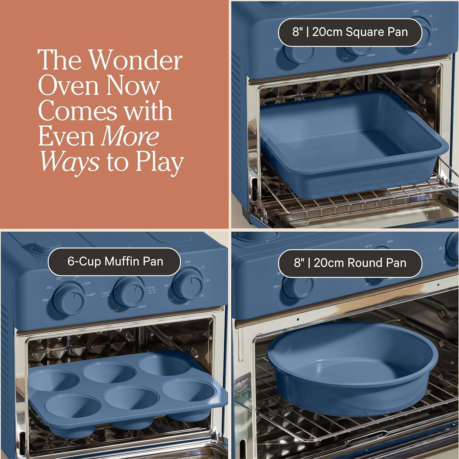 image:imageOur Place Wonder Oven Bakers Kit 6in1 Air Fryer amp Toaster Oven with Steam Infusion 3Piece Nonstick Ceramic Bakeware Set Round Square amp Muffin Pan NonToxic PFASFree Baking Blue Salt