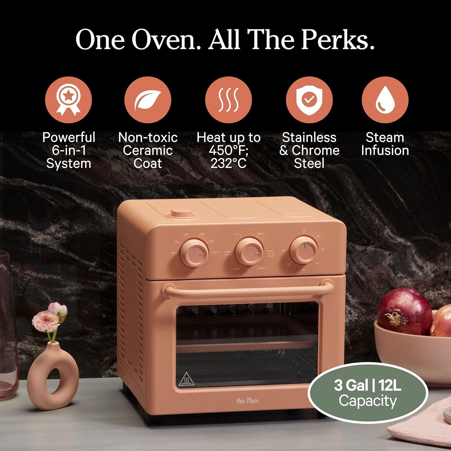 image:imageOur Place Wonder Oven Bakers Kit 6in1 Air Fryer amp Toaster Oven with Steam Infusion 3Piece Nonstick Ceramic Bakeware Set Round Square amp Muffin Pan NonToxic PFASFree Baking Spice