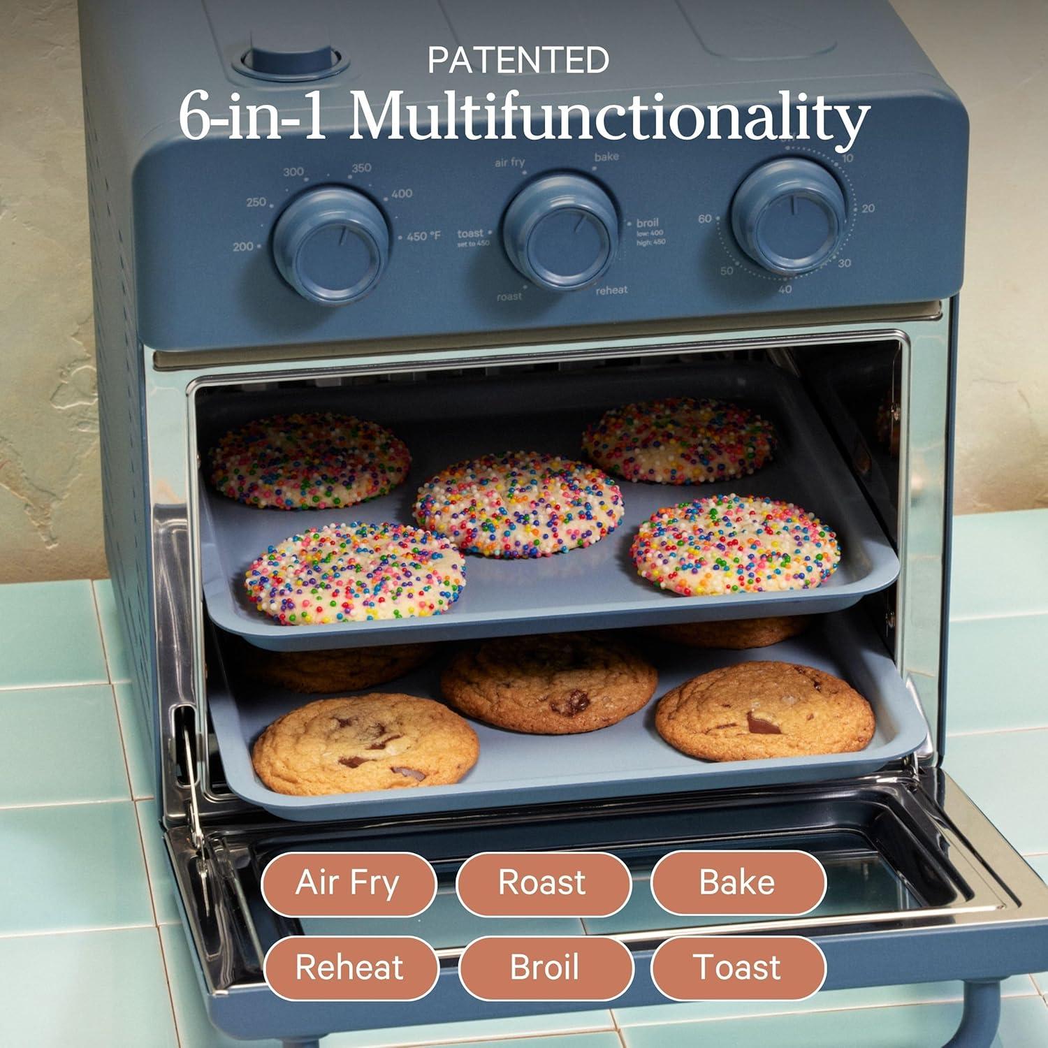 image:imageOur Place Wonder Oven Bakers Kit 6in1 Air Fryer amp Toaster Oven with Steam Infusion 3Piece Nonstick Ceramic Bakeware Set Round Square amp Muffin Pan NonToxic PFASFree Baking Blue Salt