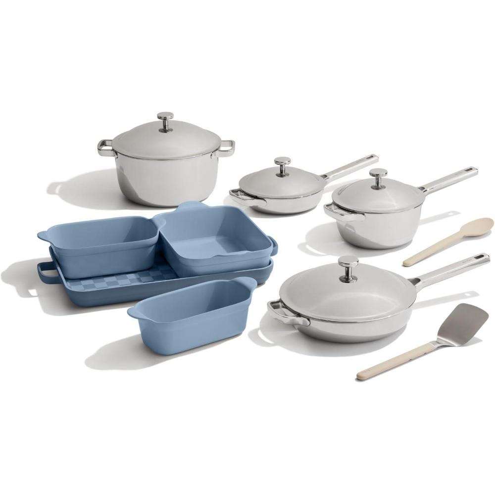 image:imageOur Place 15Piece Titanium Pro Cookware amp Bakeware Set TriPly Titanium amp Stainless Steel Nonstick Fry Pans amp Pots Ceramic Nonstick Bakers amp Griddle Pan Nontoxic PFASFree Blue Salt