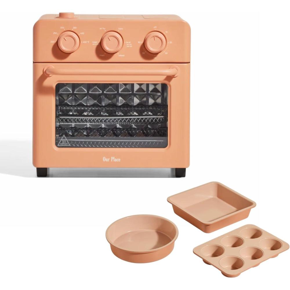image:imageOur Place Wonder Oven Bakers Kit 6in1 Air Fryer amp Toaster Oven with Steam Infusion 3Piece Nonstick Ceramic Bakeware Set Round Square amp Muffin Pan NonToxic PFASFree Baking Spice
