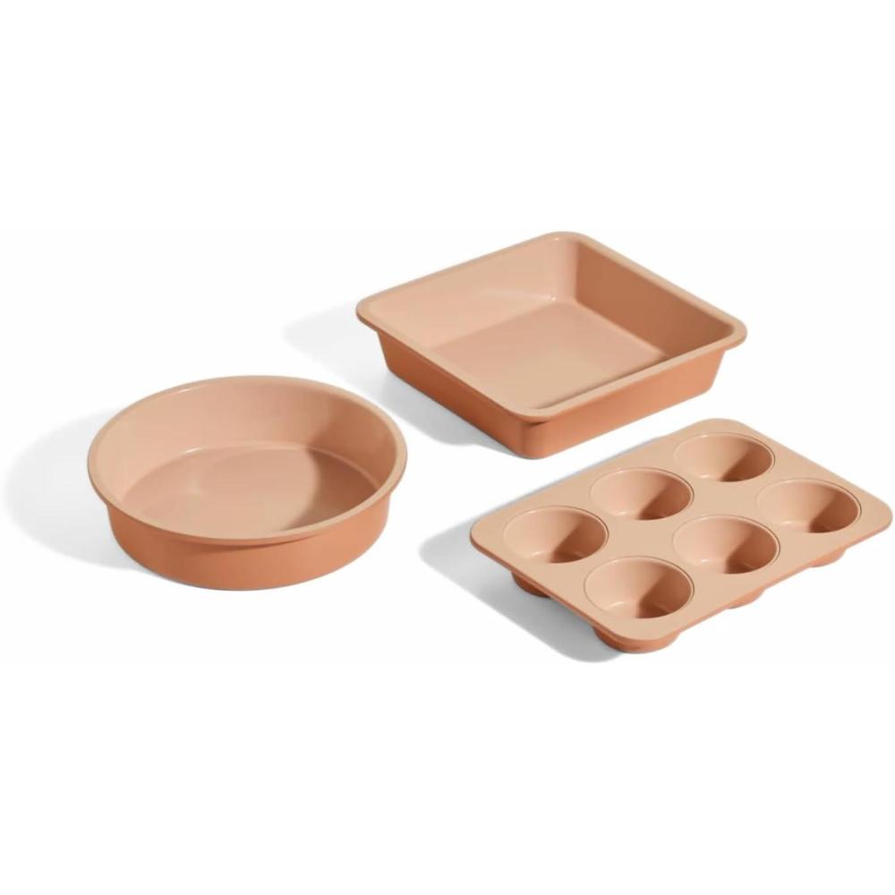 image:imageOur Place Wonder Oven Bakers Kit 3Piece ToxinFree Ceramic Nonstick Bakeware Set 8 Round 8 Square 6Cup Muffin Pan OvenSafe up to 450F SpiceSpice