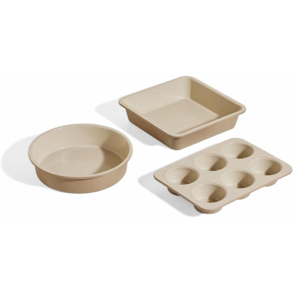 image:imageOur Place Wonder Oven Bakers Kit 3Piece ToxinFree Ceramic Nonstick Bakeware Set 8 Round 8 Square 6Cup Muffin Pan OvenSafe up to 450F SpiceSteam