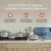 Our Place 15-Piece Titanium Pro Cookware & Bakeware Set | Tri-Ply Titanium & Stainless Steel Nonstick Fry Pans & Pots | Ceramic Nonstick Bakers & Griddle Pan | Non-toxic, PFAS-Free | Blue Salt
